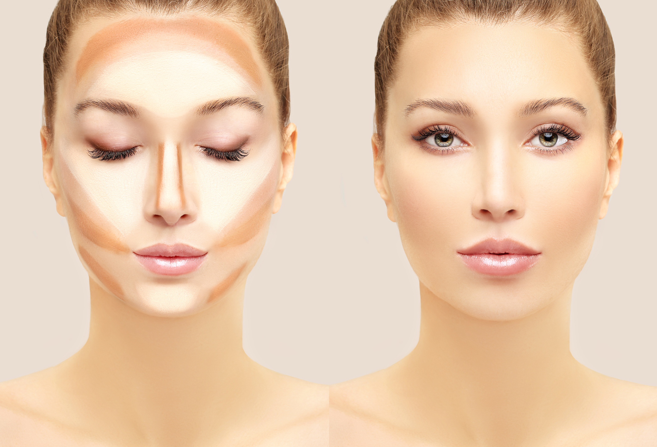 Make up woman face. Contour and highlight makeup.